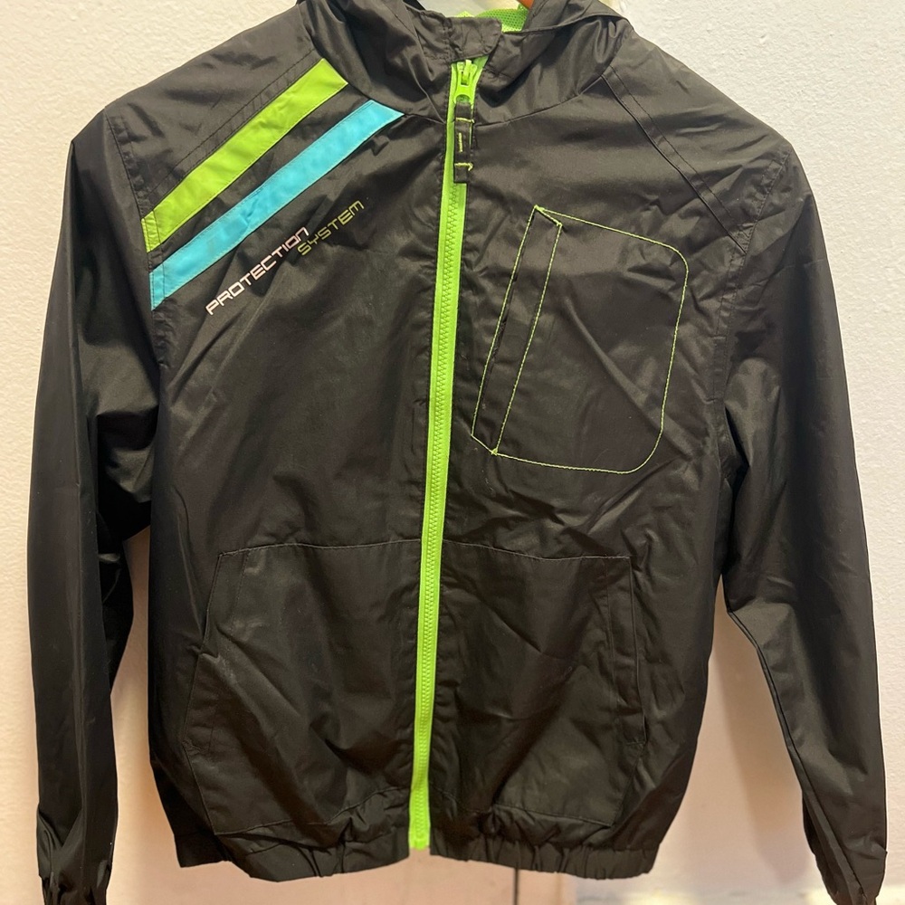 Boy Black Windbreaker Jacket with Neon Accents